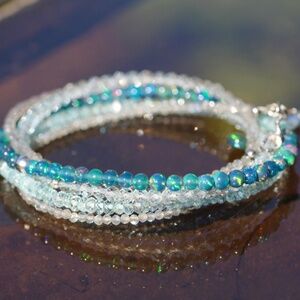 New Natural Labradorite, Black Opal Necklace Convertible Bracelet 14k White Gold